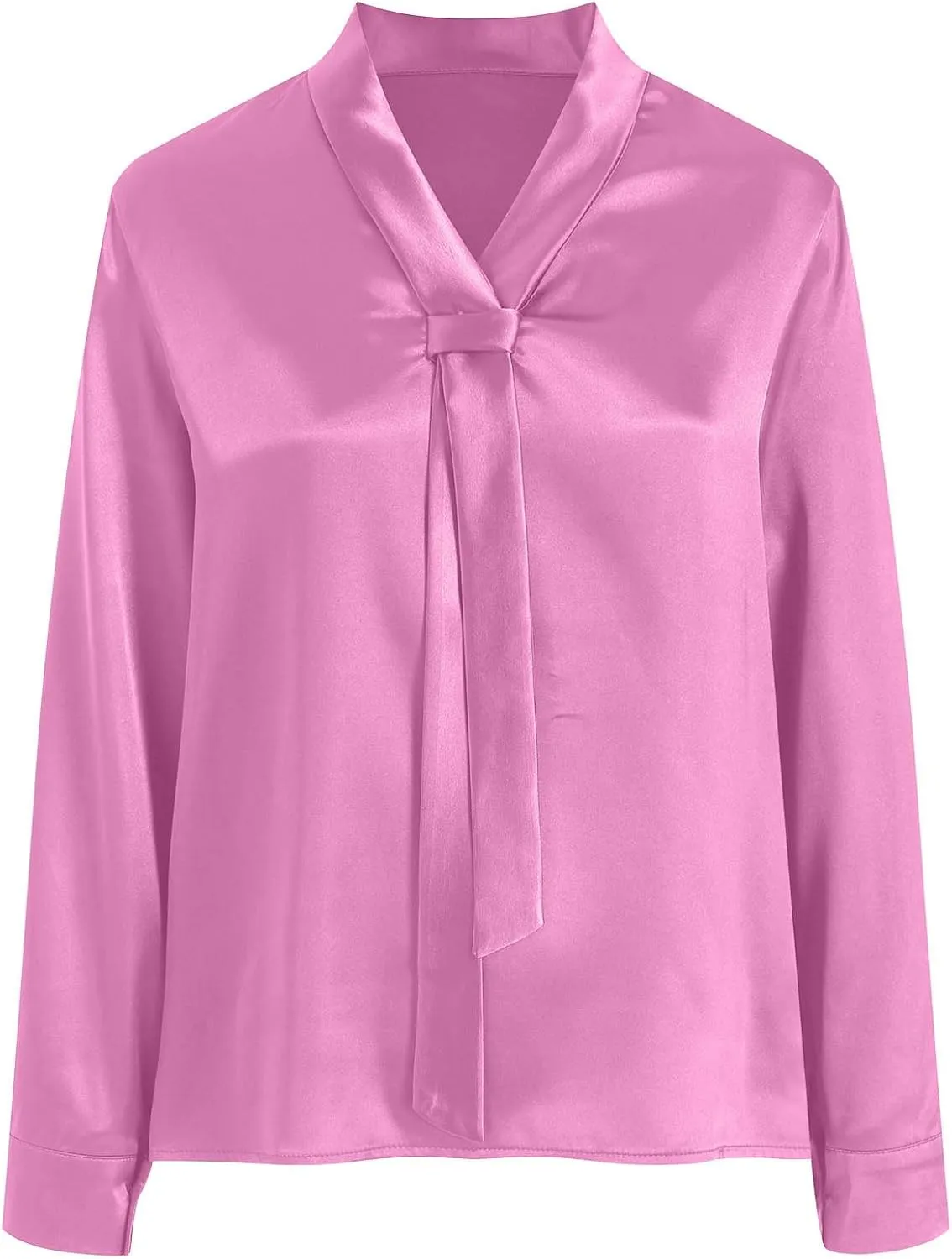 Winter Tops for Women Chiffon V-Neck Ribbon Elegant tie Blouse Long Sleeve Silk Tops Satin Blouses for Business