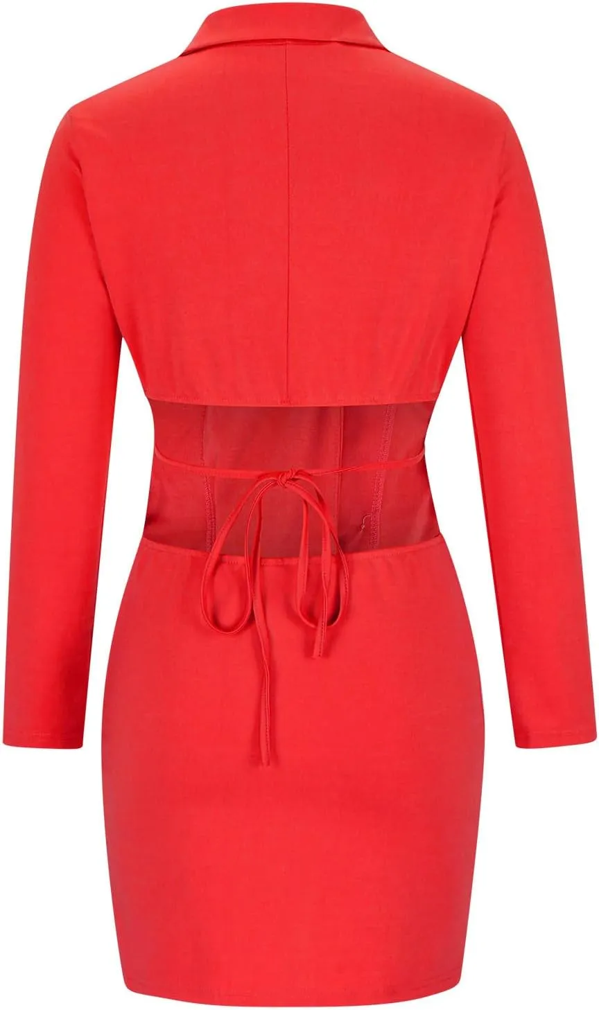 Women's Blazer Dress Sexy Deep V Neck Long Sleeve Bodycon Mini Dresses Cut Out Elegant Party Outfits Clubwear