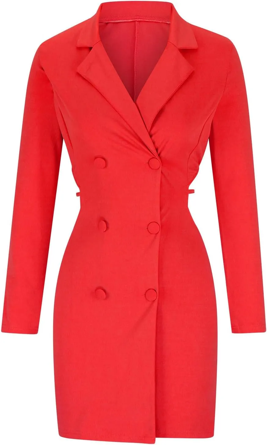 Women's Blazer Dress Sexy Deep V Neck Long Sleeve Bodycon Mini Dresses Cut Out Elegant Party Outfits Clubwear
