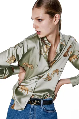 Women's Blouse Satin Silk Shirts, Casual Loose Long Sleeve for Office Work, Corporate Outfit Clothes