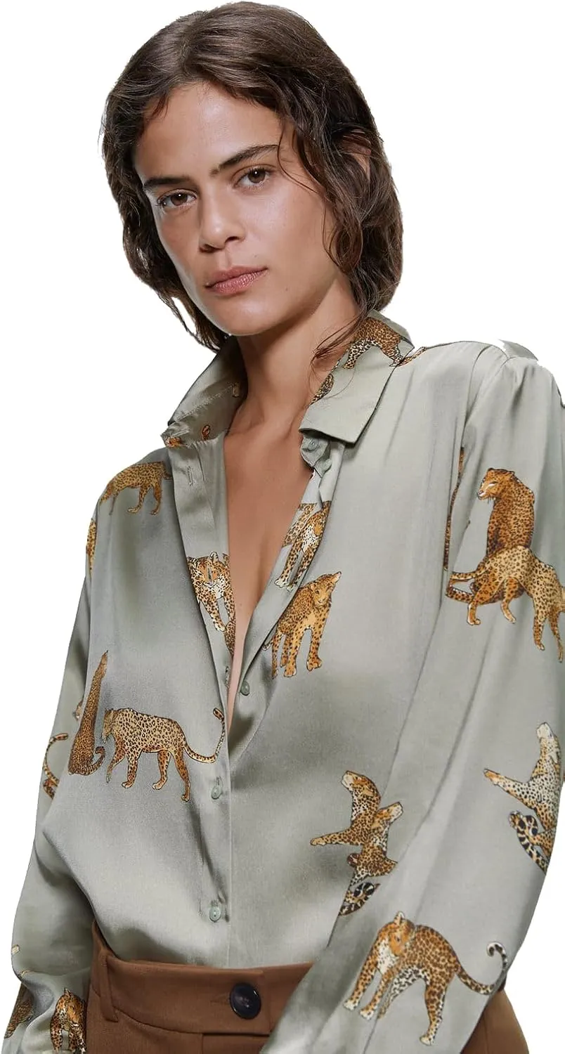 Women's Blouse Satin Silk Shirts, Casual Loose Long Sleeve for Office Work, Corporate Outfit Clothes