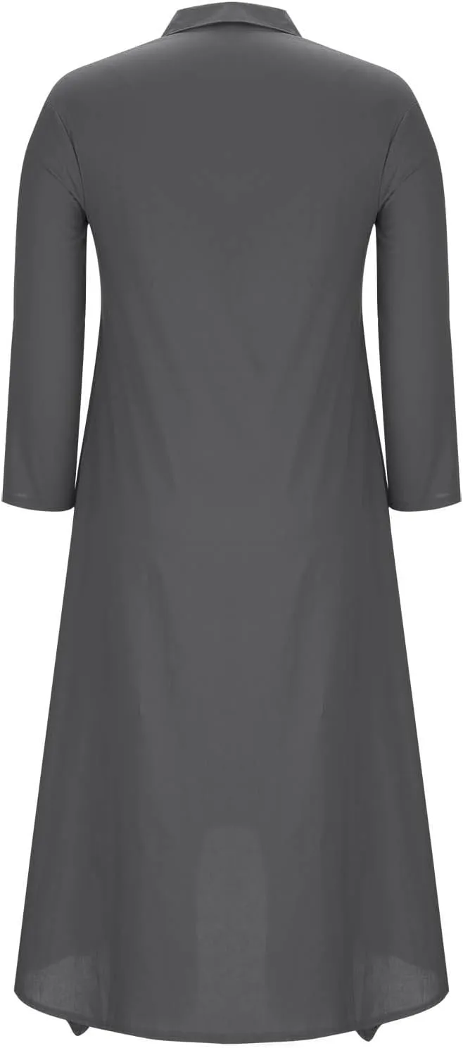 Womens Casual Collared Cotton Linen Maxi Shirt Dress Long Sleeve Button Up Long Swimsuit Cover Ups Summer Beach Dresses