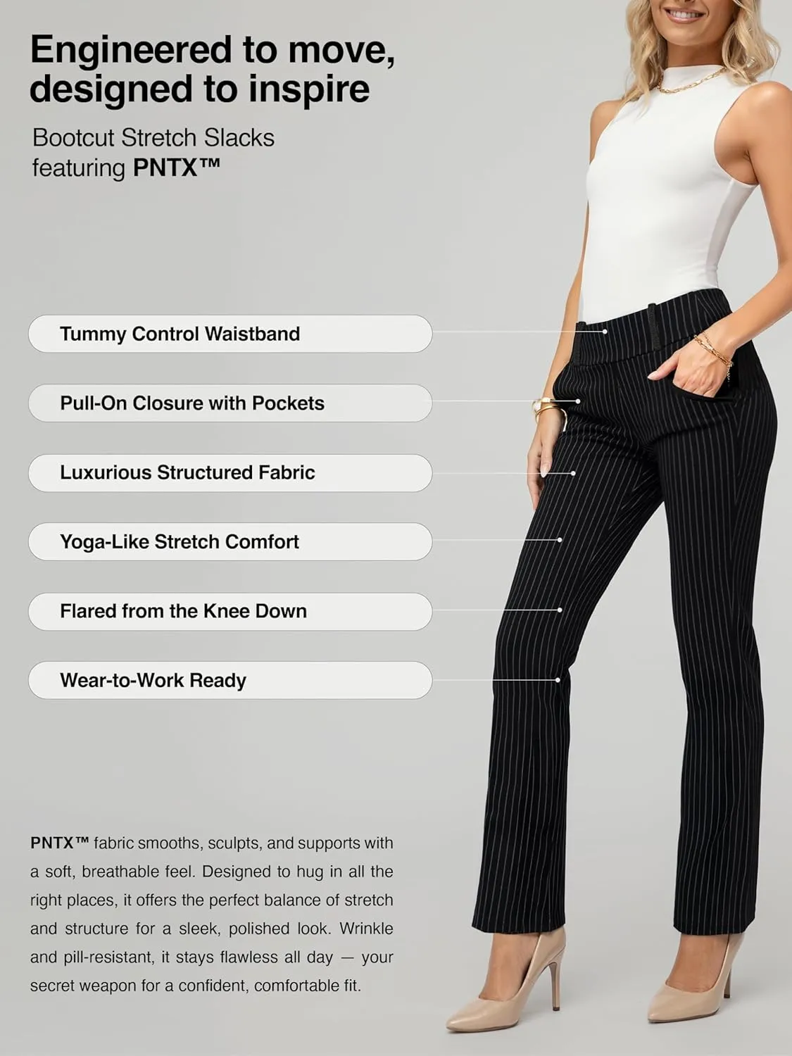Women's Dress Pants - Wear to Work - Tummy Control Stretch - Pockets & Belt Loops - Bootcut (Available in Plus Size)